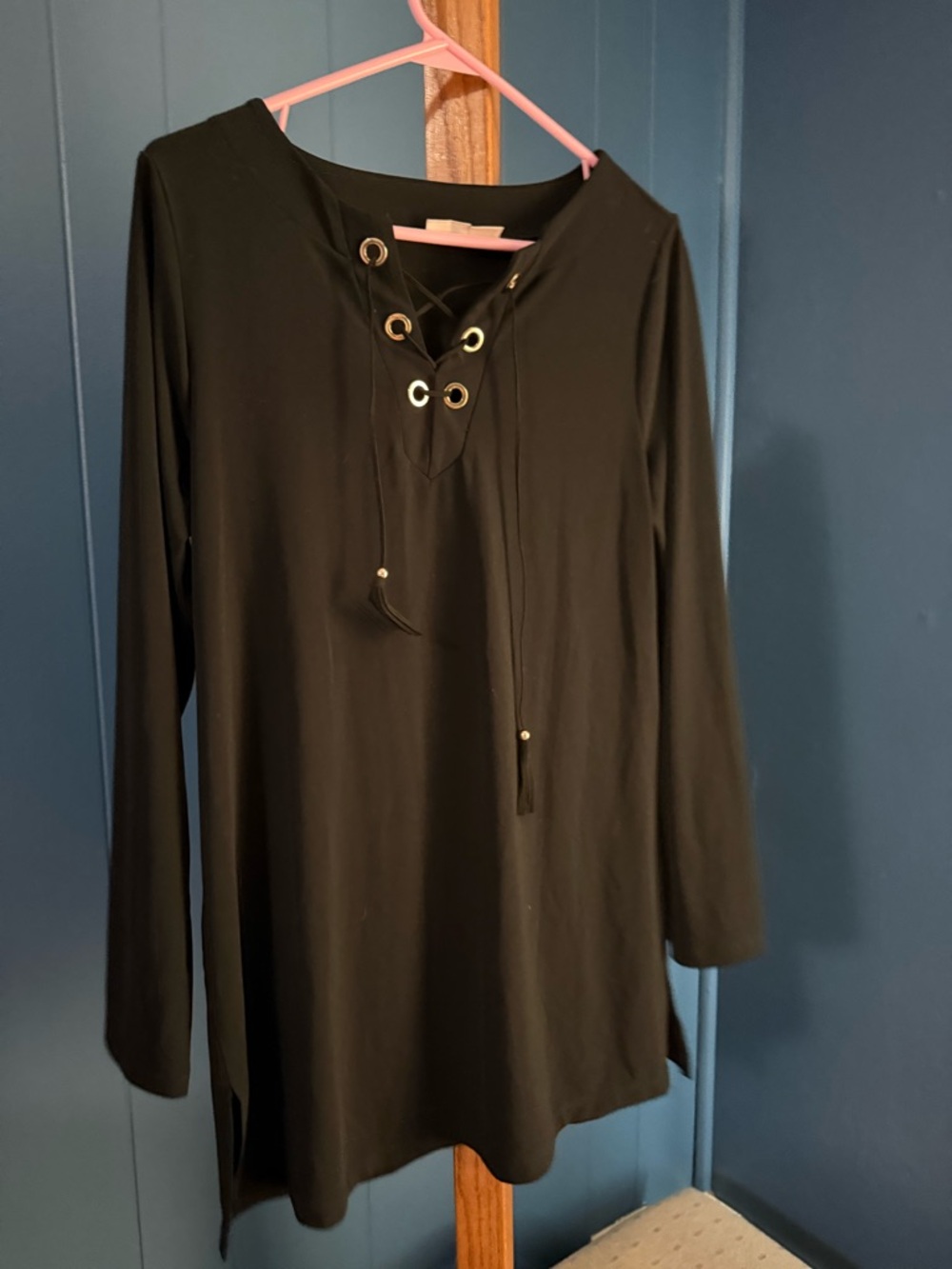 Chico's Black Lace-Up Long Sleeve Tunic